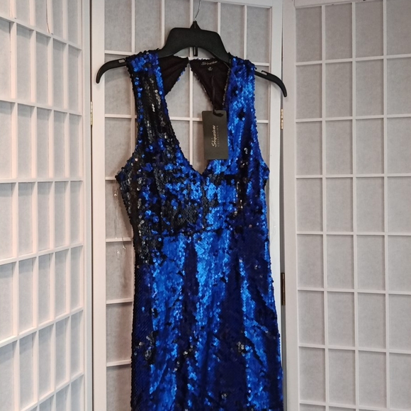 shinestar sequin dress Sequin Crew Neck Bodycon Dress in Black Size: Medium